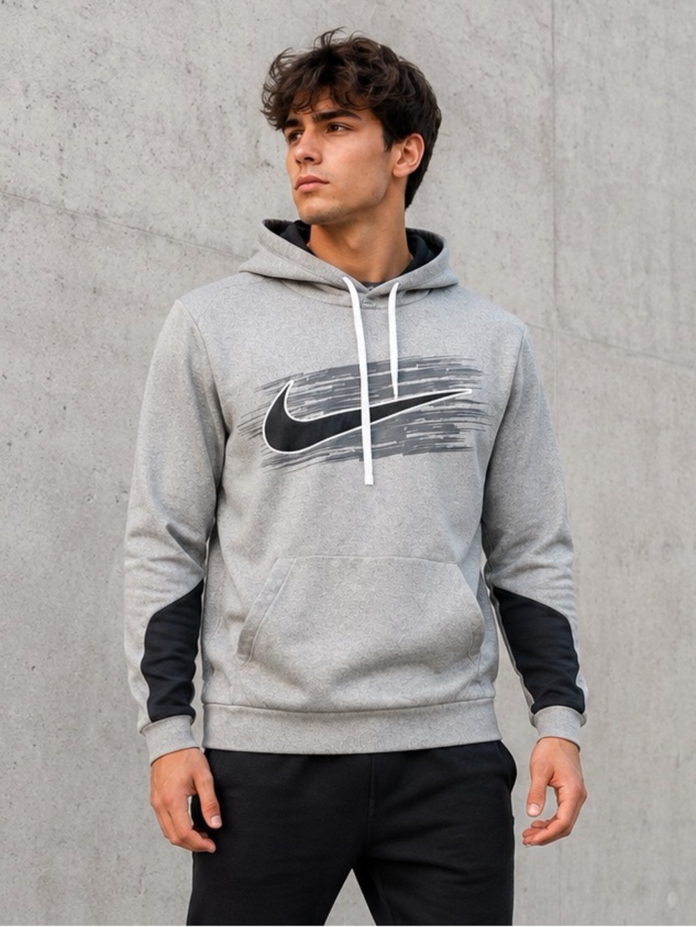 Nike Gray Pullover Hoodie with Black Swoosh Graphic